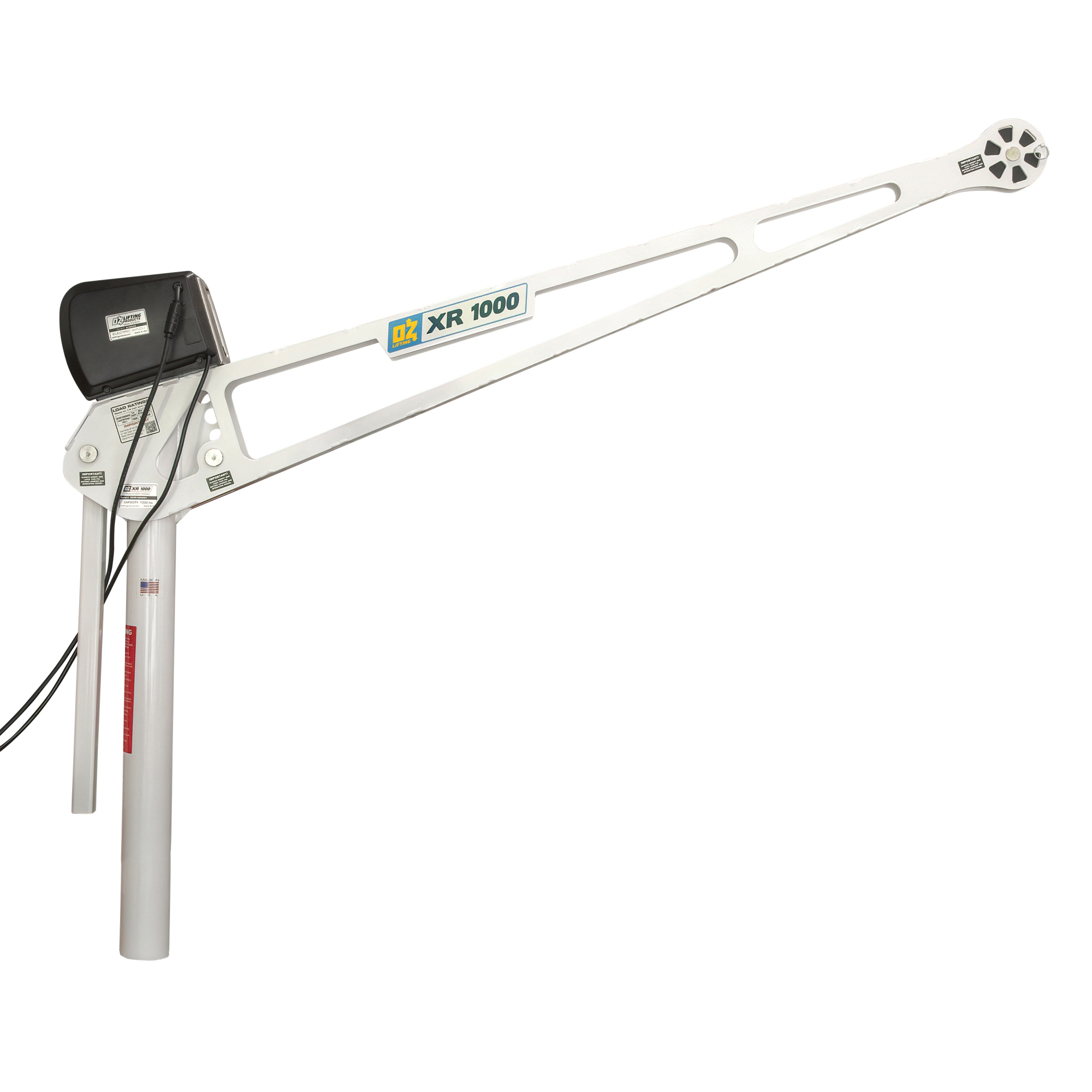 OZ Lifting Products, 1000 lbs. Extended Reach Davit Crane with winch, Max. Capacity 1000 lb, Max. Lift 45 ft, Model# OZXR1000DAV-DCW